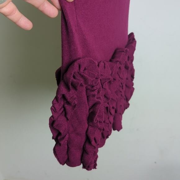 Maroon Tight Knit Bodycon Sweater Dress Holiday Ruffled Hem Women's Large - Picture 8 of 9